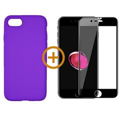 Силиконовый чехол «SoundBerry» фиолетовый Full protection + защитное стекло для iPhone 7/8, SE2020 black цена и информация | Чехлы для телефонов | pigu.lt