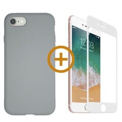 360 protection Set -telefono dėklas silikoninis - pilka (fossil) + grūdinto stiklo ekrano apsauga, skirtas iPhone 7/8, baltas kaina ir informacija | Telefono dėklai | pigu.lt