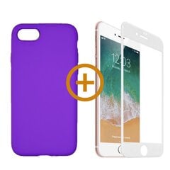 360 protection Set -telefono dėklas silikoninis - violetinė + grūdinto stiklo ekrano apsauga, skirtas iPhone 7/8, baltas kaina ir informacija | Telefono dėklai | pigu.lt