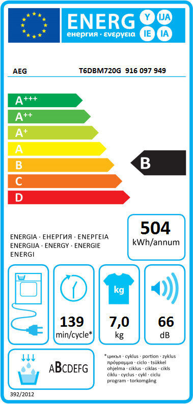 AEG T6DBM720G kaina ir informacija | Džiovyklės | pigu.lt