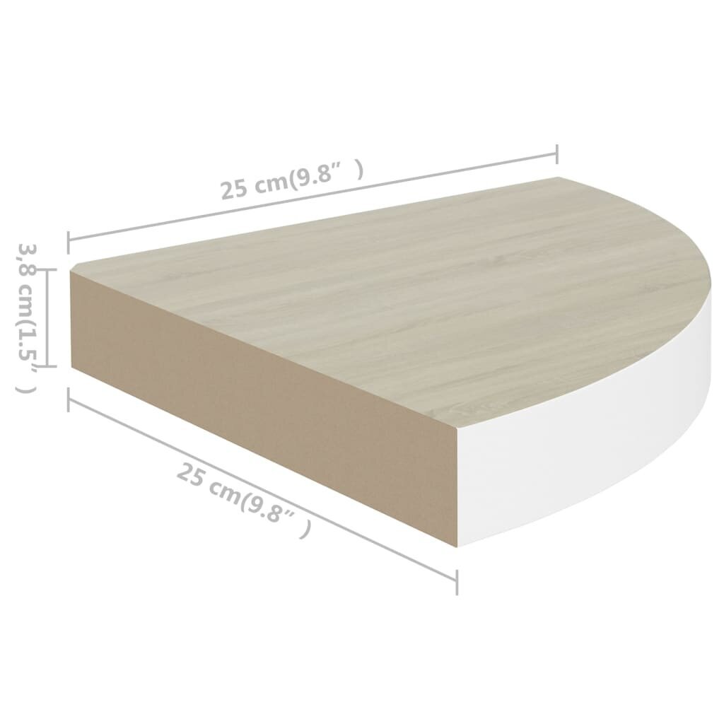 vidaXL Sieninės lentynos, 4vnt., baltos/ąžuolo, 25x25x3,8cm, MDF kaina ir informacija | Lentynos | pigu.lt