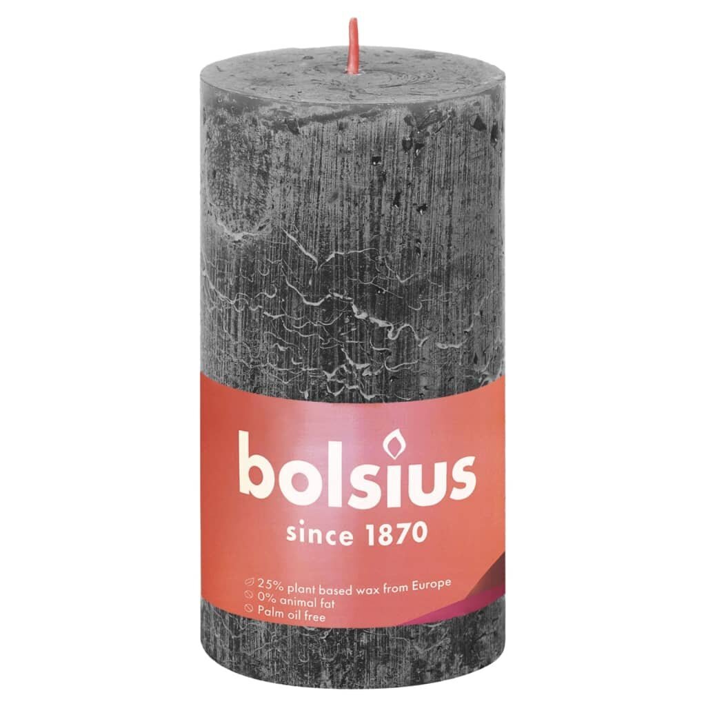 Bolsius Žvakės Shine, 4vnt., audros pilkos, 130x68mm, cilindro formos kaina ir informacija | Žvakės, Žvakidės | pigu.lt