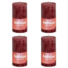 Bolsius Žvakės Shine, 4vnt., raudonos, 130x68mm, cilindro formos цена и информация | Подсвечники, свечи | pigu.lt