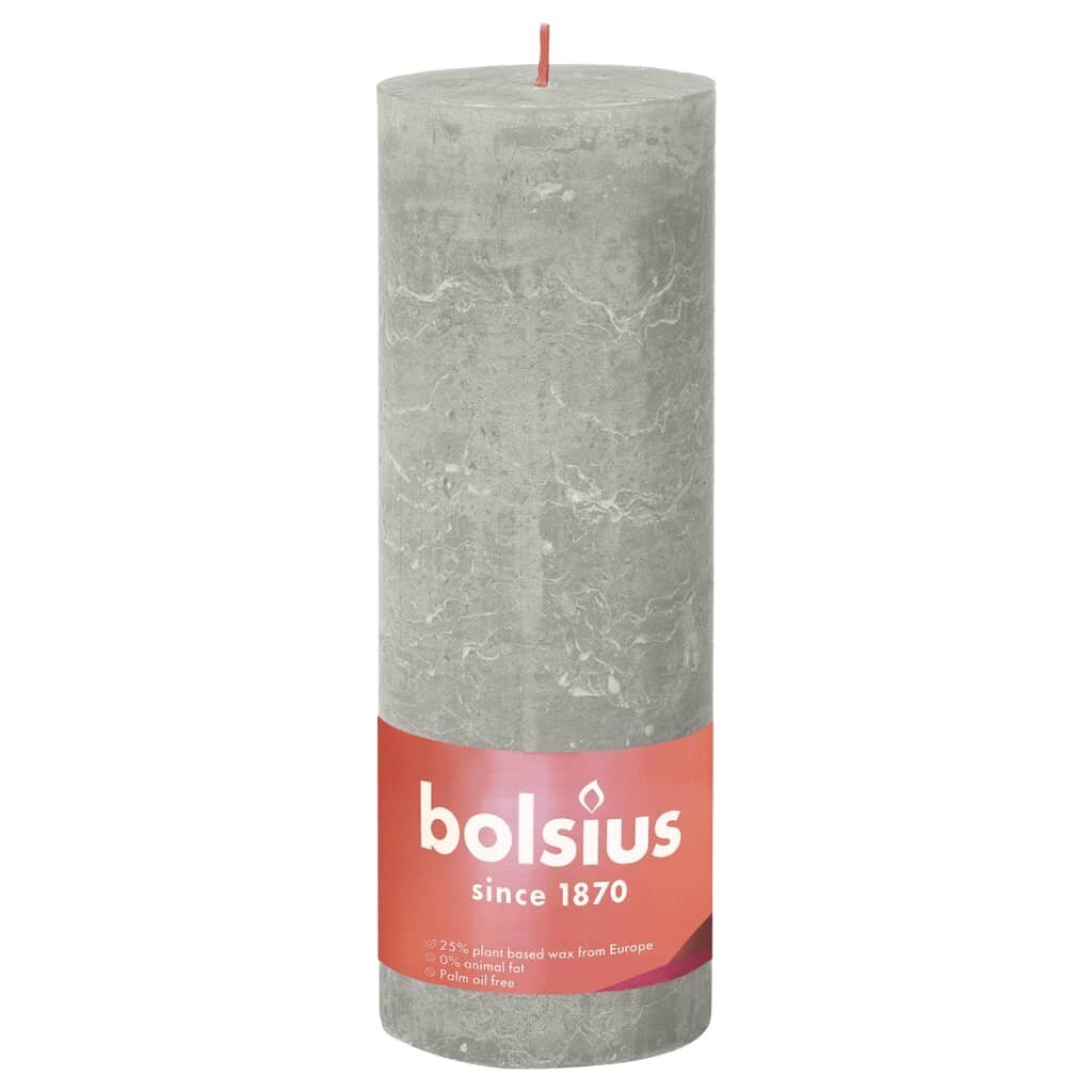 Bolsius Žvakės Shine, 4vnt., smėlio pilkos, 190x68mm, cilindro formos kaina ir informacija | Žvakės, Žvakidės | pigu.lt