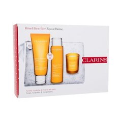 Rinkinys Clarins Spa At Home: kūno balzamas, 200 ml + dušo želė, 200 ml + žvakė, 50 g + kosmetinė kaina ir informacija | Dušo želė, aliejai | pigu.lt