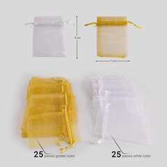 Подарочные мешочки VILSTO из органзы, 7x9 см, в упаковке по 50 шт. - 25 шт. в белом цвете и 25 шт. в золотом цена и информация | Товары для упаковки подарков | pigu.lt