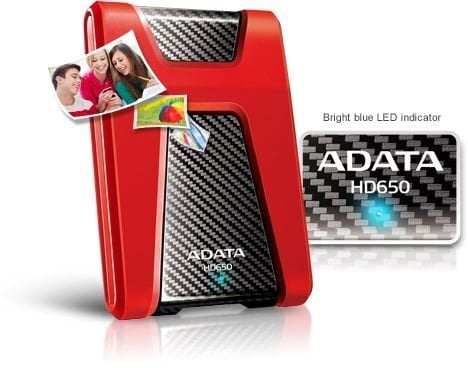 Adata HD650 2.5'' 1TB, USB 3.0, Raudona цена и информация | Išoriniai kietieji diskai (SSD, HDD) | pigu.lt