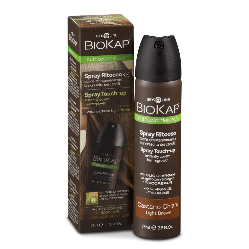 Purškiami plaukų šaknų dažai Biokap Nutricolor Delicato Spray Touch Up Light Brown, 75 ml kaina ir informacija | Plaukų dažai | pigu.lt