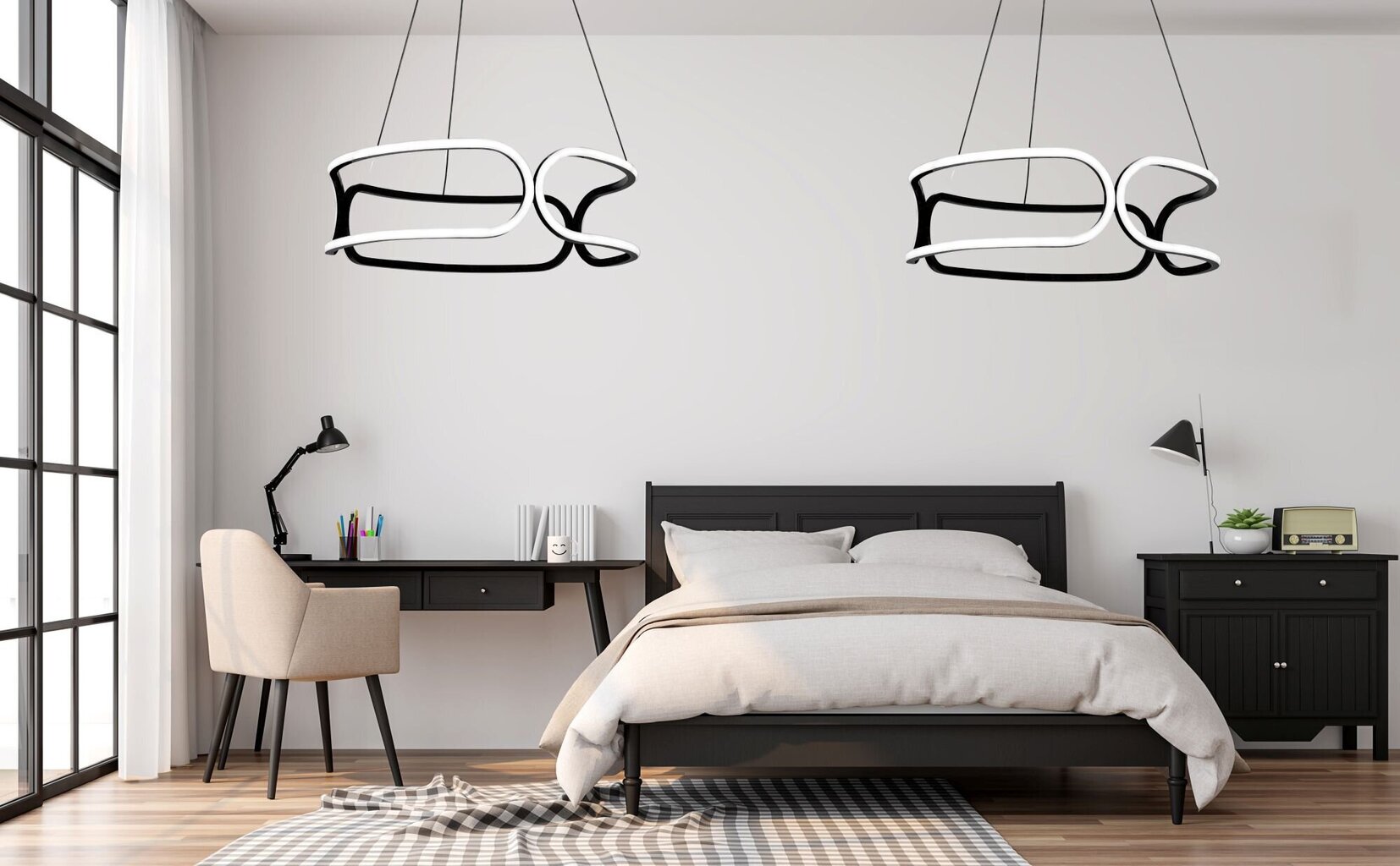 Pakabinamas LED šviestuvas su pultu Modern Trio, Black kaina ir informacija | Pakabinami šviestuvai | pigu.lt