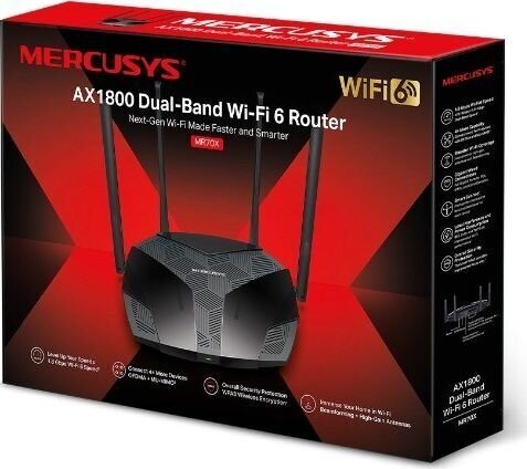 Wireless Router|MERCUSYS|Wireless Router|1800 Mbps|IEEE 802.11 b/g|IEEE 802.11n|IEEE 802.11ac|IEEE 802.11ax|3x10/100/1000M|LAN \ WAN ports 1|Number of цена и информация | Maršrutizatoriai (routeriai) | pigu.lt