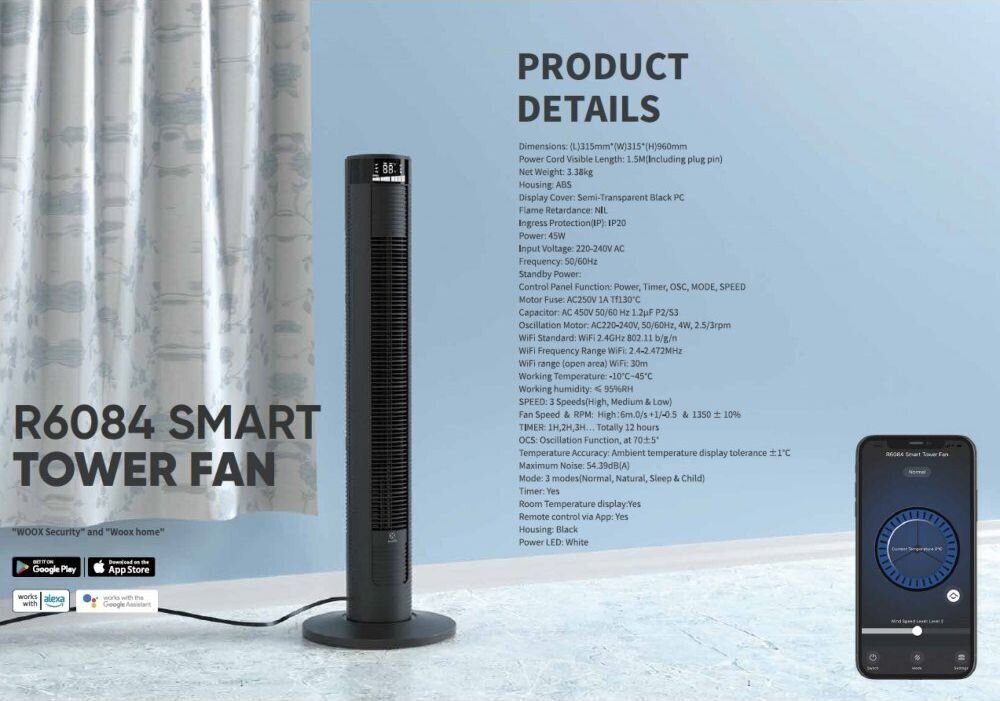 Woox Smart Tower ventiliatorius kaina ir informacija | Išmanioji technika ir priedai | pigu.lt