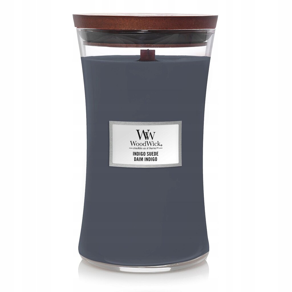 WoodWick kvapioji žvakė Indigo Suede, 609.5 g цена и информация | Žvakės, Žvakidės | pigu.lt