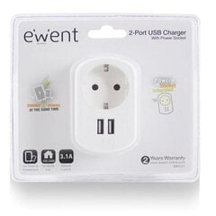 Kištukinis lizdas su 2 USB prievadais Ewent EW1211 3,1 A kaina ir informacija | Elektros jungikliai, rozetės | pigu.lt