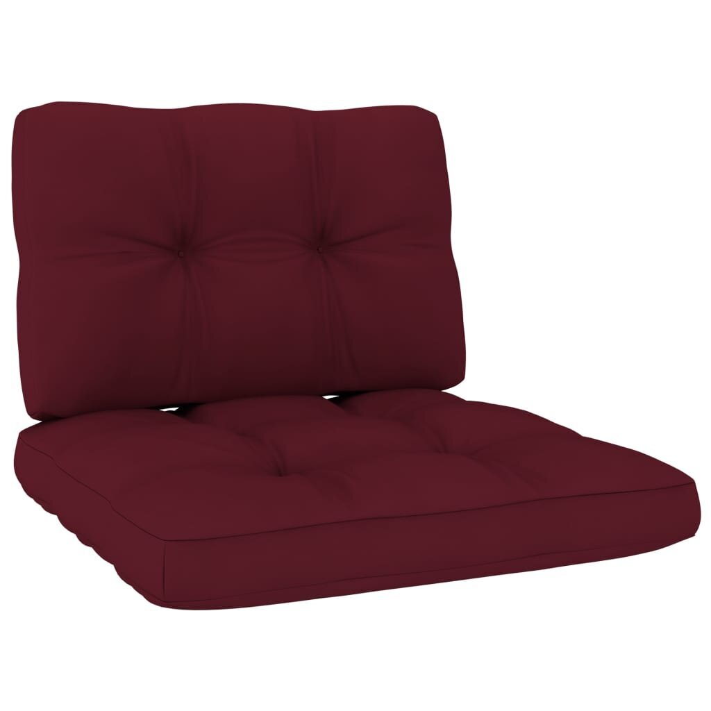vidaXL Sodo kėdės su vyno raudonomis pagalvėlėmis, 2vnt., pušis kaina ir informacija | Lauko kėdės, foteliai, pufai | pigu.lt