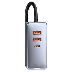 Автомобильное зарядное устройство Baseus Share Together с удлинителем, 3x USB, USB-C, 120 Вт (серое) цена и информация | Зарядные устройства для телефонов | pigu.lt
