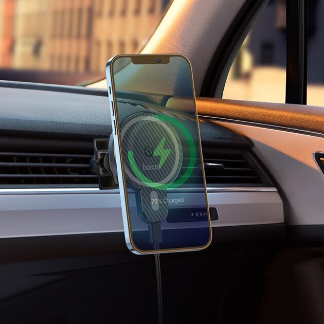 QI belaidžio įkrovimo magnetinis automobilio laikiklis, skirtas iPhone 12/13 serijai HOCO CA85 | 15W 2A | (suderinamas su „iPhone MagSafe“) kaina ir informacija | Telefono laikikliai | pigu.lt
