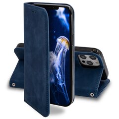Moozy Marmurinis mėlynas atverčiamasis dėklas iPhone 12, iPhone 12 Pro - Flip Cover, magnetinis Flip Folio Retro piniginės dėklas su kortelių laikikliu ir stovu kaina ir informacija | Telefono dėklai | pigu.lt
