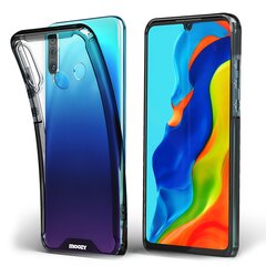 Противоударный чехол Moozy Xframe для Huawei P30 Lite – Двухцветный прозрачный гибридный чехол с черным амортизирующим ободком из ТПУ цена и информация | Чехлы для телефонов | pigu.lt