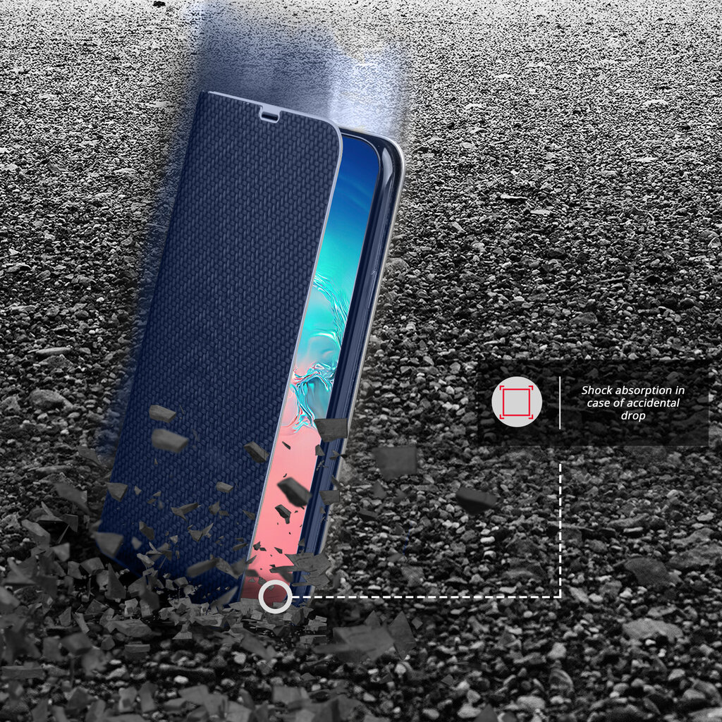 Moozy Atverčiamas Dėklas skirtas iPhone 13 Mini, Tamsiai Mėlyno Karbono – Metalinė Krašto Apsauga Dėklas su Kortelių Laikikliu ir Stovu kaina ir informacija | Telefono dėklai | pigu.lt