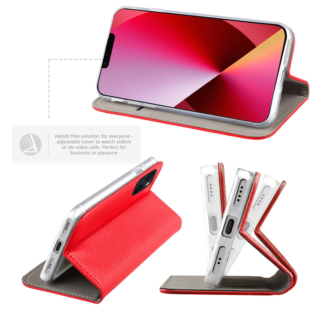 Moozy Atverčiamas Dėklas skirtas iPhone 13 Mini, Raudonas - Magnetinis Atverčiamas Dėklas su Kortelių Laikikliu ir Stovu цена и информация | Telefono dėklai | pigu.lt