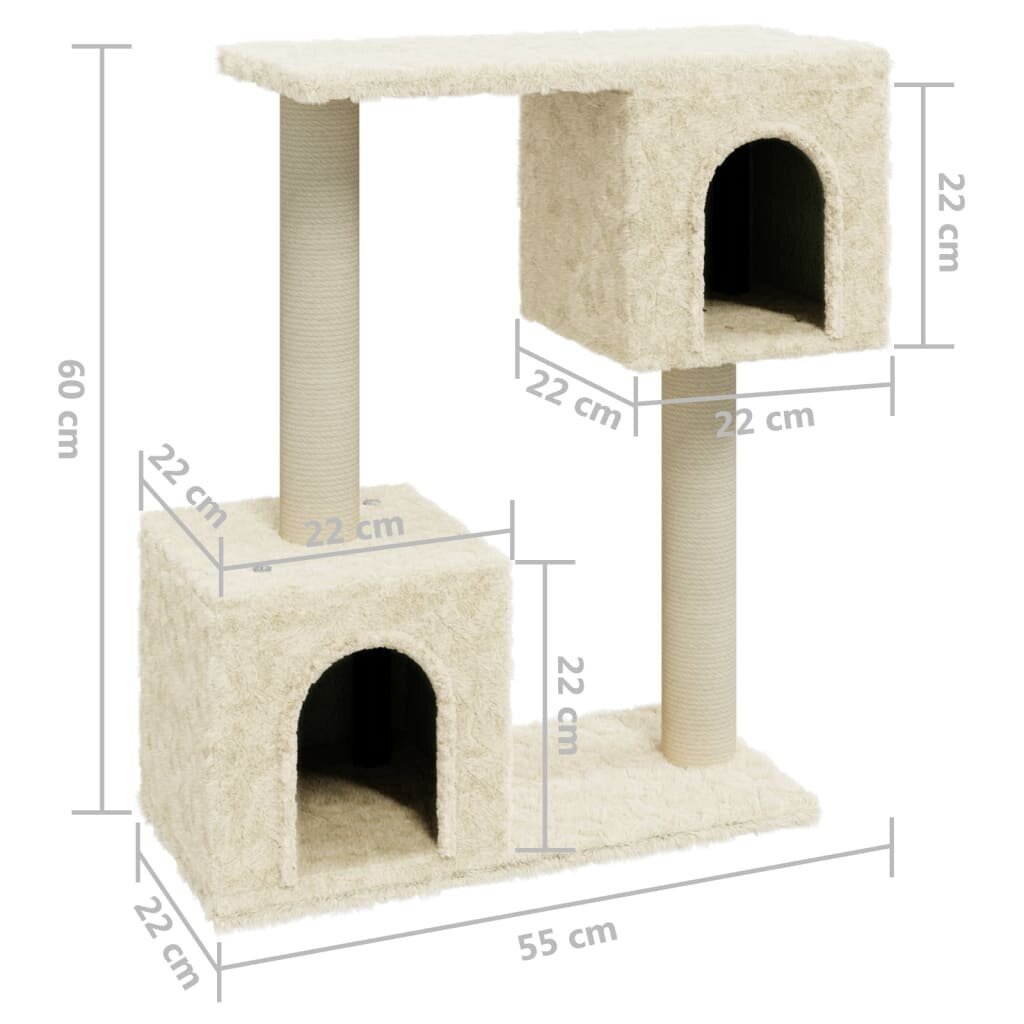 vidaXL Draskyklė katėms su stovais iš sizalio, kreminės spalvos, 60cm цена и информация | Draskyklės | pigu.lt