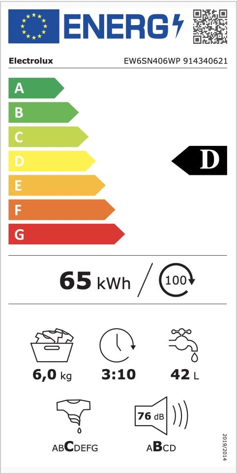 Electrolux EW6SN406WP kaina ir informacija | Skalbimo mašinos | pigu.lt