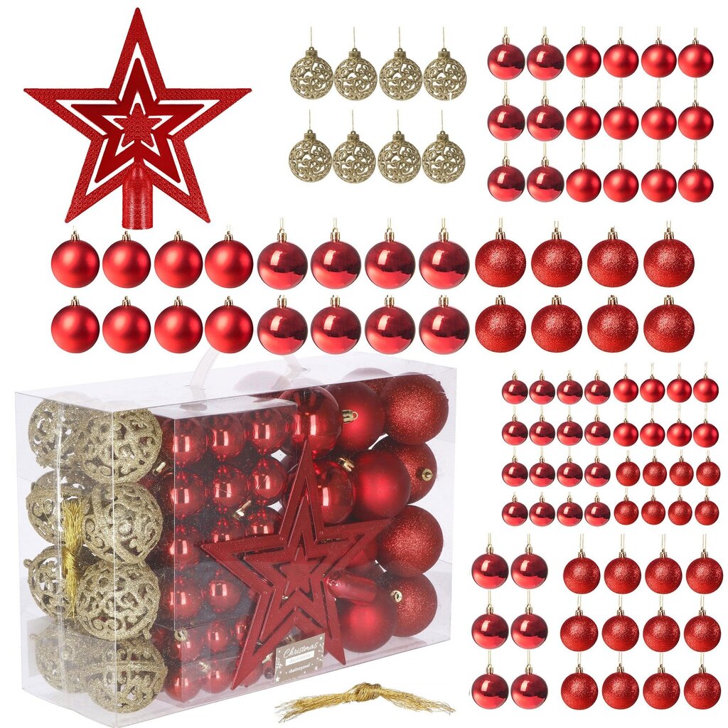 Raudonų kalėdinių žaisliukų rinkinys kaina ir informacija | Eglutės žaisliukai, viršūnės | pigu.lt