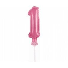 Folijinis balionas su lazdele Nr. 1, rožinė, 13 cm kaina ir informacija | Balionai | pigu.lt