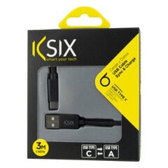 Универсальный кабель USB-C-USB KSIX 3 м, чёрный цена и информация | Кабели для телефонов | pigu.lt