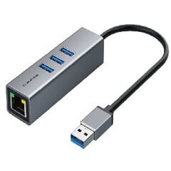 Премиум aдаптер USB 3.0 - USB 3.0 (3 Ports) + RJ45, 0.15 м цена и информация | Адаптеры, USB-разветвители | pigu.lt