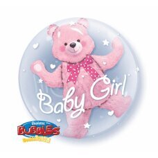 Folinis balionas, 61 cm, dvigubas rožinis meškinas Baby Girl kaina ir informacija | Balionai | pigu.lt
