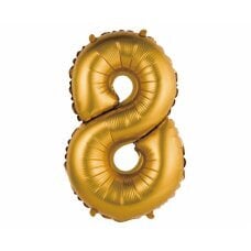 Folijinis balionas numeris 8, auksinis, matinis, 35 cm kaina ir informacija | Balionai | pigu.lt