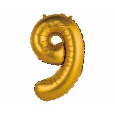 Folijos balionas numeris 9, auksinis, matinis, 35 cm kaina ir informacija | Balionai | pigu.lt