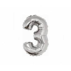 Folijos balionas numeris 3, sidabrinis, 35 cm kaina ir informacija | Balionai | pigu.lt