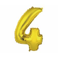 Folijinis balionas numeris 4, auksinis, 35 cm kaina ir informacija | Balionai | pigu.lt