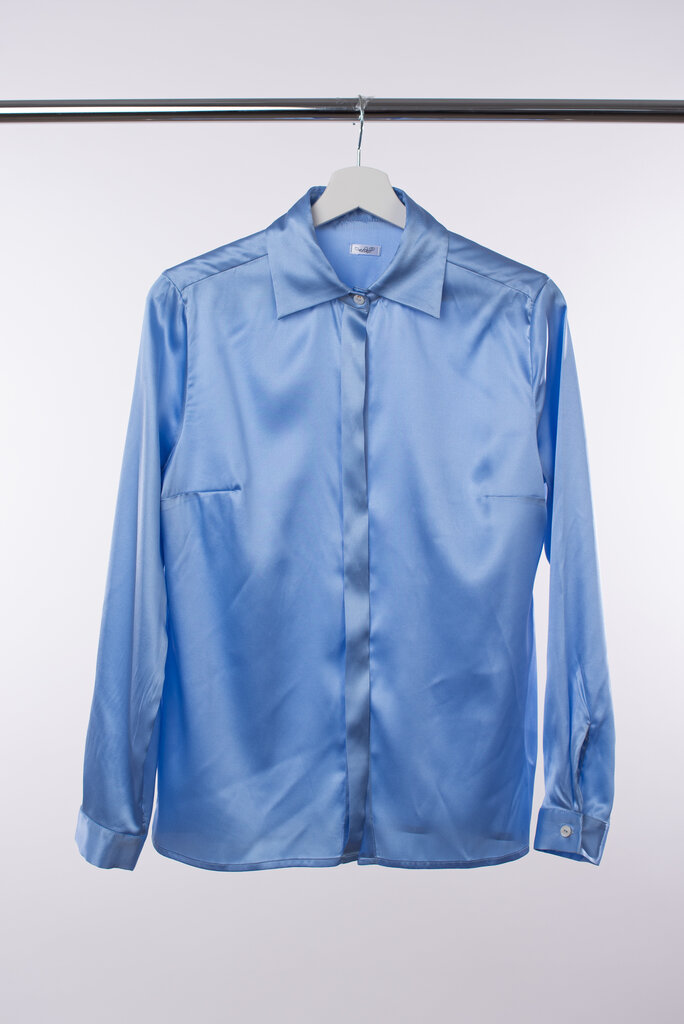 Natūralaus šilko palaidinė ilgomis rankovėmis Camila, mėlyna kaina ir informacija | Palaidinės, marškiniai moterims | pigu.lt