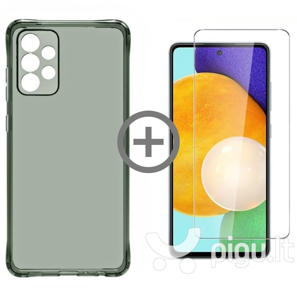 360 protection Set -Skaidrus silikoninis apsauginis dangtelis + grūdinto stiklo ekrano apsauga Soundberry Basic, skirtas Samsung Galaxy A52/ A52 5G/ A52 S 5G juoda kaina ir informacija | Telefono dėklai | pigu.lt
