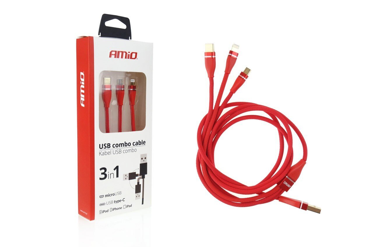 Amio 3in1, Lightning/USB-C/Micro USB, 1.2 m kaina ir informacija | Kabeliai ir laidai | pigu.lt