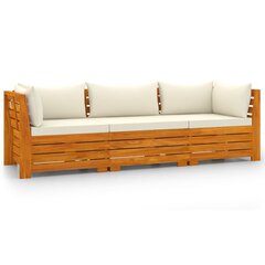 Trivietė sodo sofa su pagalvėlėmis, akacijos medienos masyvas, ruda kaina ir informacija | Lauko kėdės, foteliai, pufai | pigu.lt