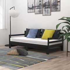Ištraukiama lova, vidaXL,, juoda, 2x90x200 cm, pušies medienos masyvas, juoda цена и информация | Кровати | pigu.lt