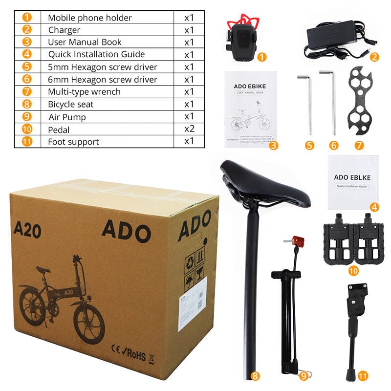 Elektrinis dviratis ADO A20 20", baltas kaina ir informacija | Elektriniai dviračiai | pigu.lt