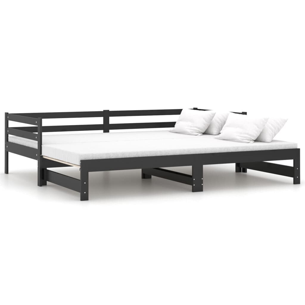 Ištraukiama lova, vidaXL,, juoda, 2x90x200 cm, pušies medienos masyvas, juoda kaina ir informacija | Lovos | pigu.lt