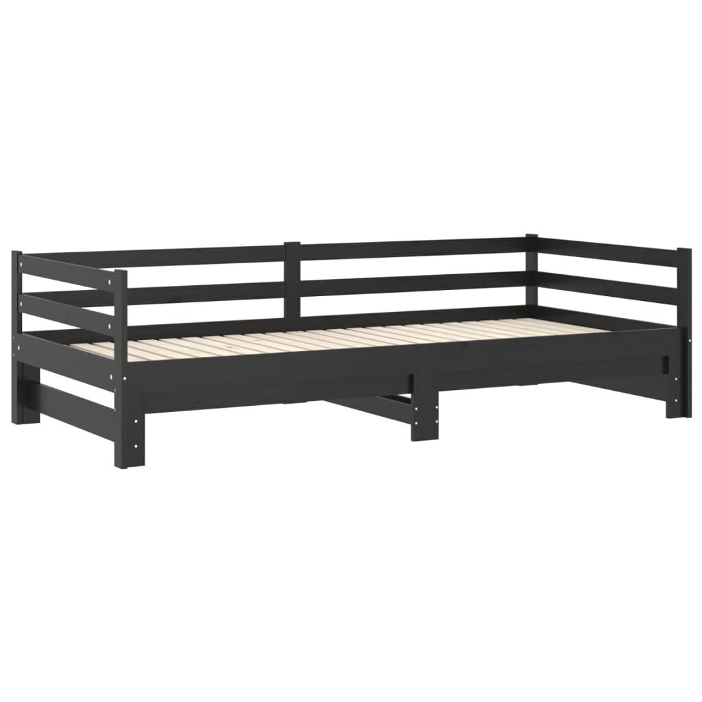 Ištraukiama lova, vidaXL,, juoda, 2x90x200 cm, pušies medienos masyvas, juoda kaina ir informacija | Lovos | pigu.lt