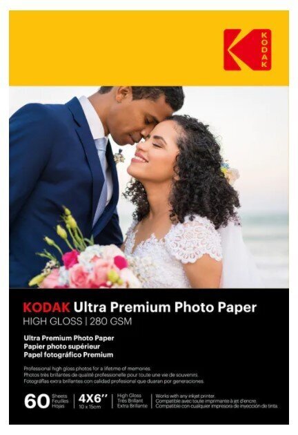 Itin blizgus fotopopierius Kodak Ultra Premium Photo Paper 9891177, 10x15 cm, 280g/m², 60 lapų kaina ir informacija | Sąsiuviniai ir popieriaus prekės | pigu.lt