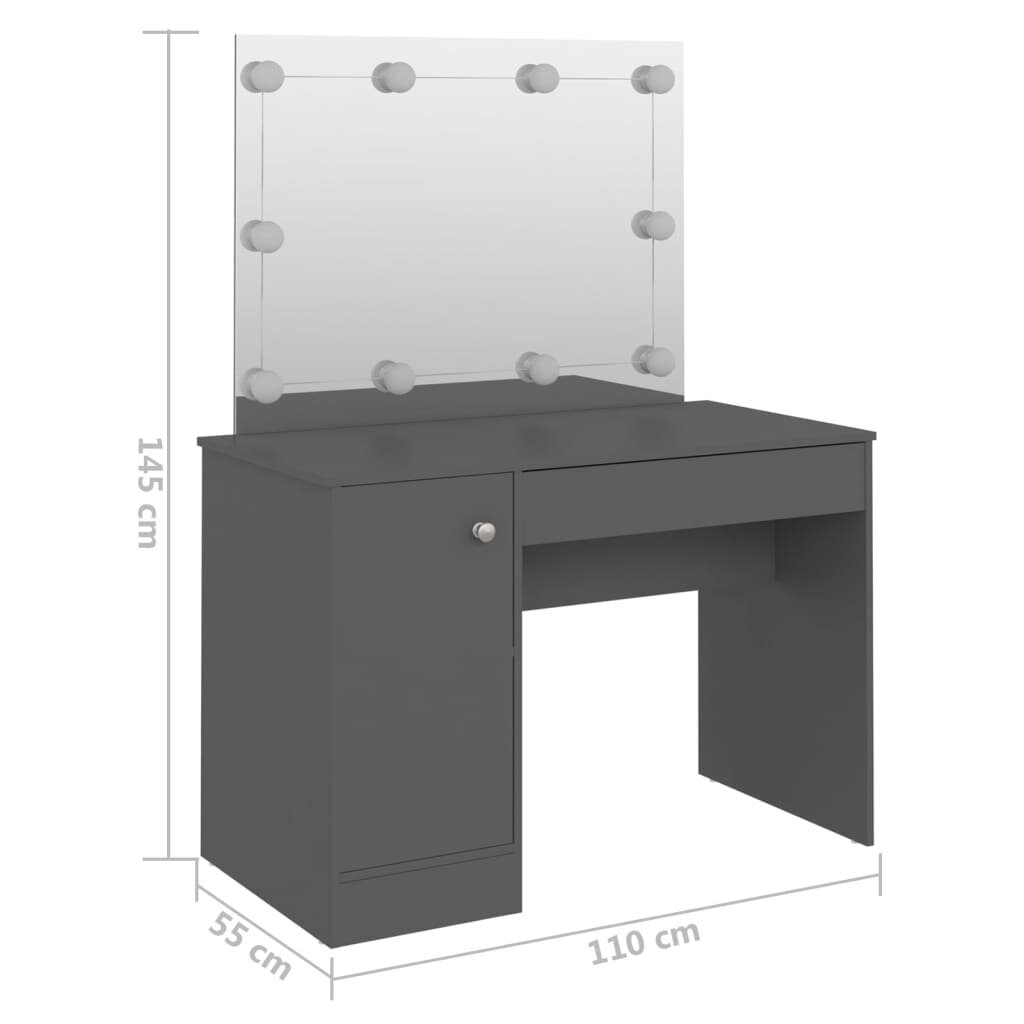 vidaXL Kosmetinis staliukas su LED, pilkas, 110x55x145cm, MDF kaina ir informacija | Kosmetiniai staliukai | pigu.lt