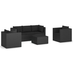 Sodo komplektas su pagalvėlėmis, 4 dalių, juodas, poliratanas Juoda цена и информация | Комплекты уличной мебели | pigu.lt