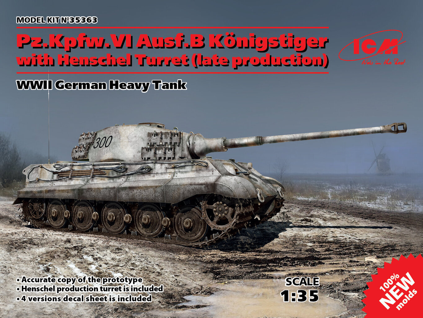 Klijuojamas Modelis ICM 35363 German Heavy Tank Pz.Kpfw.VI Ausf.B King Tiger/Henschel Turret 1/35 kaina ir informacija | Klijuojami modeliai | pigu.lt