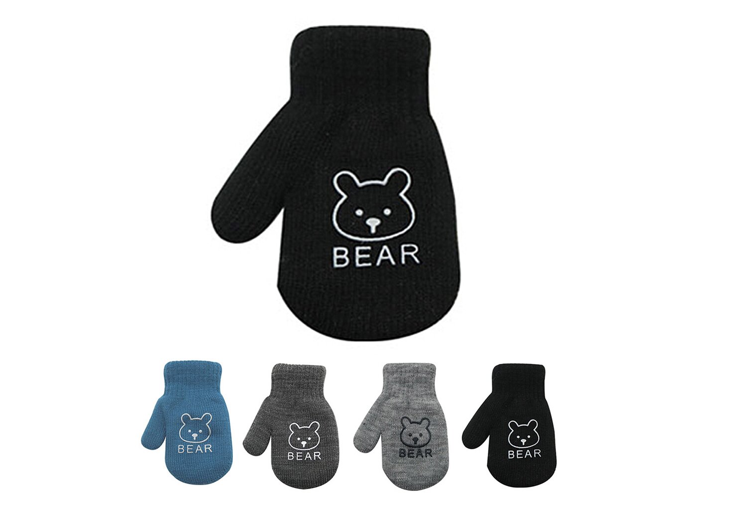 Kumštinės pirštinės su virvele vaikams Rak R-116DB Bear, juodos цена и информация | Žiemos drabužiai vaikams | pigu.lt