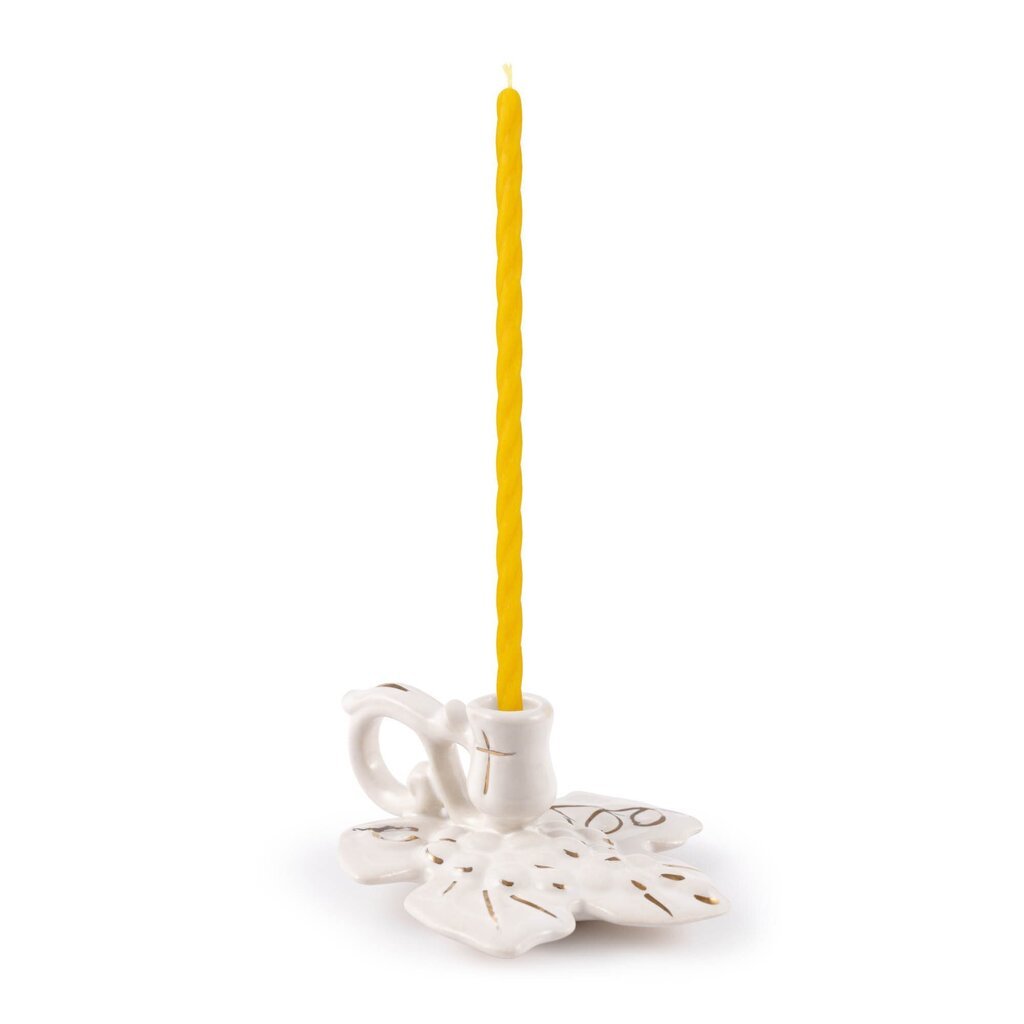 Keramikinė žvakidė Didelis lapas, balta kaina ir informacija | Bažnytiniai reikmenys | pigu.lt