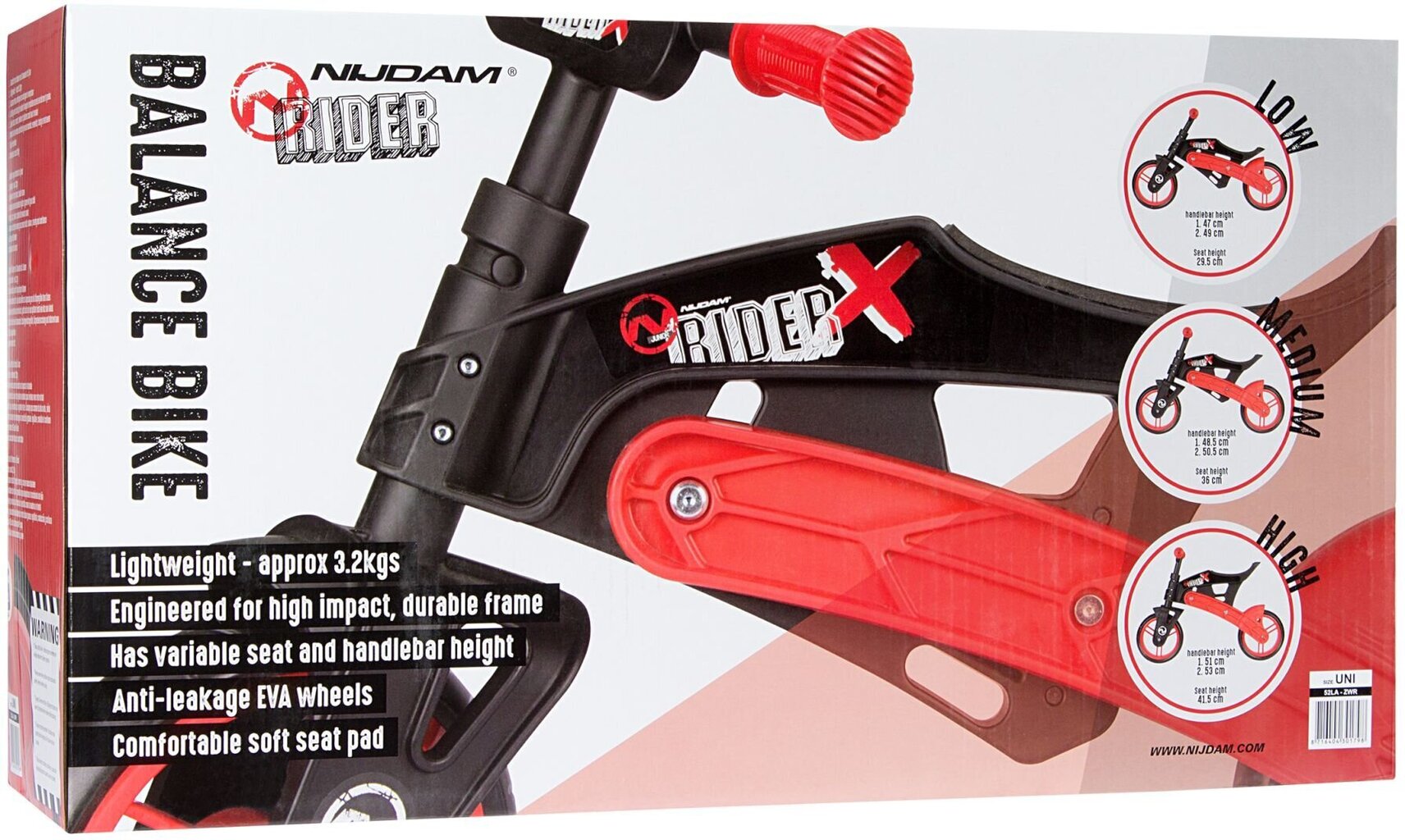 Balansinis dviratukas Adjustable 52LA, juodas/raudonas kaina ir informacija | Balansiniai dviratukai | pigu.lt